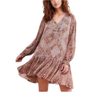 Anthropologie Sabia Flounced Boho Dress Ruffle Pockets Oversize Longsleeves
